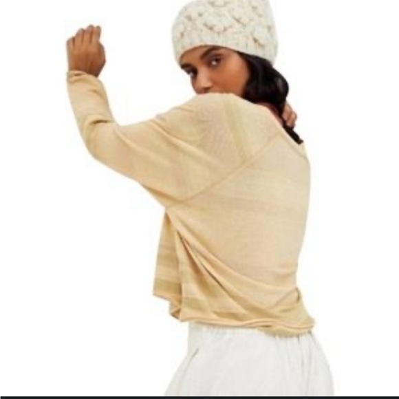 Free People We the Free Long Sleeve Striped Rolled Hem Cotton Blend Crewneck Top - Picture 2 of 6